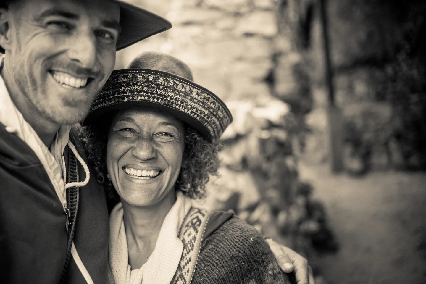 Coby and Ananda smiling together on pilgrimage in Peru